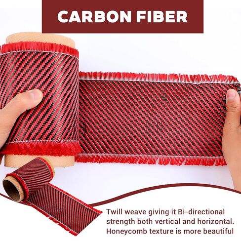 9.8 أقدام × 4 بوصات ورقة ألياف ألياف الكربون الأحمر 2x2 Twill نسج 3K/ 200G لفة قطعة قماش ألياف الكربون الاصطناعية النقية للتعزيز الهيكلي على الجدران الخرسانية ، الطوابق السفلية ، القوارب in Kuwait