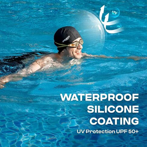 COOLMATE Fabric Swim Cap for Adult Women Men, Silicone Waterproof Layer, Cloth Swim Cap Gifts for Swimmers, Lightweight and Comfortable, Perfect for Pool, Beach, Lap Swimming (Black, L) in Saudi Arabia