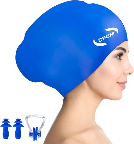 Women Silicone Swimming Cap, High Elasticity Thick Swim Hats for Long Hair, Bathing Swimming Caps for Women and Men Keep Your Hair Dry, with Ear Plugs and Nose Clip, Easy to Put On and Off in Saudi Arabia