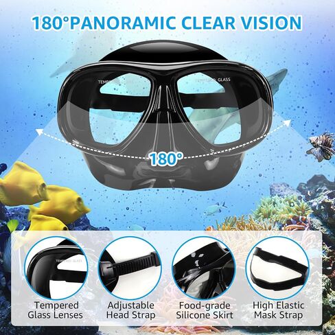 Snorkeling Gear for Adults, Snorkel Mask Adult Set Wide View Scuba Mask Anti-Leak and Anti-Fog Tempered Glass Lens Dry Top Mask Nose Cover for Youth (Black) in Saudi Arabia
