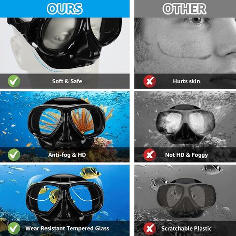 Snorkeling Gear for Adults, Snorkel Mask Adult Set Wide View Scuba Mask Anti-Leak and Anti-Fog Tempered Glass Lens Dry Top Mask Nose Cover for Youth (Black) in Saudi Arabia