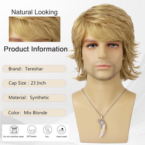 البني البني بني قصير الطبقات الطبيعية متموجة متموجة مقاومة للحرارة شعر مستعار الذكور الرجل اليومية حفلة الهالوين in Kuwait