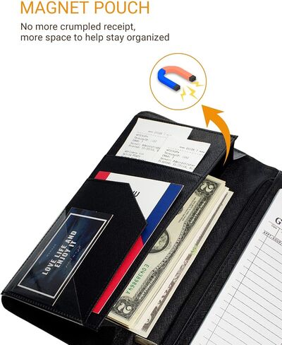 Server Book with Zipper and Magnetic Pocket Waitress Book Waiter Book Wallet Restaurant Waitstaff Organizer Fit Server Apron with Money Pocket 4.7" X 9" (Big Capacity with Magnetic Closure) in Kuwait