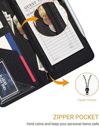 Server Book with Zipper and Magnetic Pocket Waitress Book Waiter Book Wallet Restaurant Waitstaff Organizer Fit Server Apron with Money Pocket 4.7" X 9" (Big Capacity with Magnetic Closure) in Kuwait