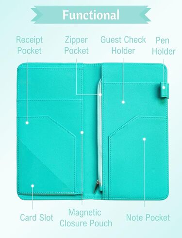 Server Book with Zipper and Magnetic Pocket Waitress Book Waiter Book Wallet Restaurant Waitstaff Organizer Fit Server Apron with Money Pocket 4.7" X 9" (Big Capacity with Magnetic Closure) in Kuwait