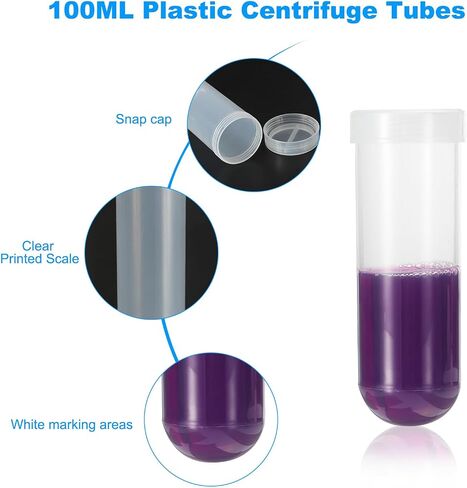 PATIKIL 100ML Plastic Centrifuge Tubes, 10 Pcs Round Bottom Centrifuge Tube with Screw Caps and Graduated Marks Writing Area for Laboratory Liquid, Clear in Saudi Arabia