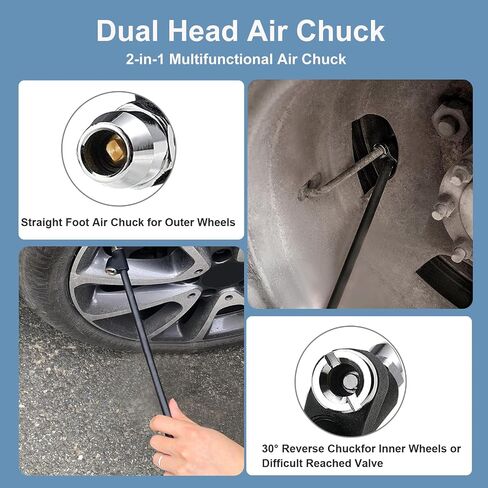 GODESON Tire Chucks, 6.4" Dual Head Air Chucks, 1/4" FNPT 2-Way Connect, Close Flow, Suitable for Trucks, Bicycles, Motorbikes, and Cars (Pack of 2) in Saudi Arabia