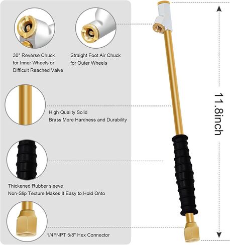 GODESON Tire Chucks, 6.4" Dual Head Air Chucks, 1/4" FNPT 2-Way Connect, Close Flow, Suitable for Trucks, Bicycles, Motorbikes, and Cars (Pack of 2) in Saudi Arabia