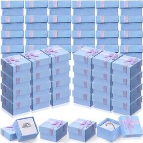 Huquary 160 Pcs Ring Gift Box Cardboard Jewelry Gift Box 1.57x1.57 In Bulk Small Square Ring Box with Ribbon Bow for Birthday (Golden Yellow)