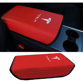 Fit Tesla Model 3 Y Armrests Universal Center Console Armrest Cover with Storage Car Armrest Cushion, Leather Replacement for Tesla 3 and Y Luxury Interior Car Accessories (TS- White)