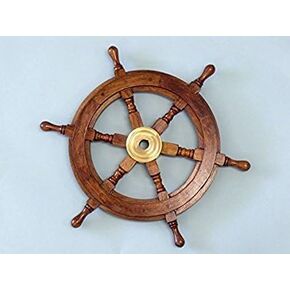 Nautical Captain's Steering Handcrafted Wooden Ship Wheel12" With Brass Ring & Hub Wall Hangings Pirate's Home Decor Gifts