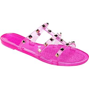 Studded Sandals for Womens Jelly Shoes Flats Stud Slides Slip On Dressy Black Jellies Slippers Summer Beach with Rivets