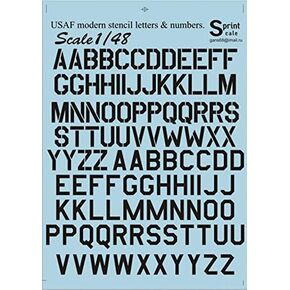 Decal for Airplane USAF Modern Stencil Letters & Numbers 1/48 PRINT SCALE 48-005