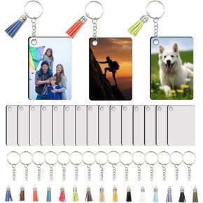 15 PCS sublimation keychain blanks with Tassels Double Sided MDF sublimation keychains blanks bulk (WHITE, Rectangular)