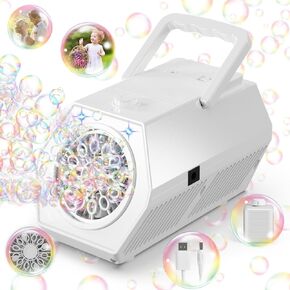 Automatic Bubble Machine, Professional Bubble Blower Big Bubble Holes 15000+ Bubbles/Min with 2 Speeds for Kids Toddlers, 240ml Solution Portable Bubble Maker Outdoor Toys for Party Wedding