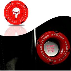 Skull Rotary Car Engine Start Stop Button Cover, Frosted Style DIY Car Engine Push to Start Button Cover, ABS General Motors Ignition Switch Decorative Cover (Skull Red)