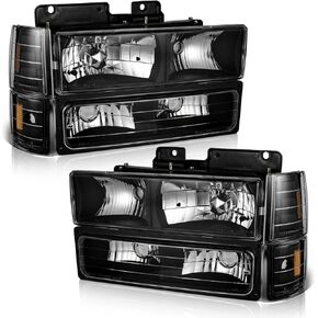 Headlights for 1994-1998 GMC C/K 1500 2500 3500 Sierra; for 94-99 GMC C/K 1500 2500 Suburban Yukon Headlight Assembly 94 95 96 97 98 Headlamp+Corner Side Marker Lights+Bumper Signal Lights