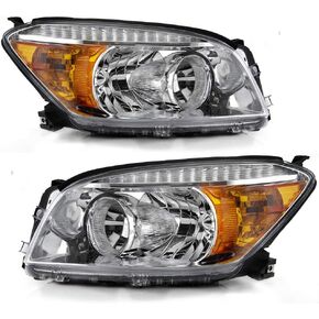 ACANII - For Chrome 2006 2007 2008 Toyota RAV4 Headlights Headlamps Replacement 06-08 Driver & Passenger Side