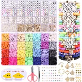 Wutubug 7000 PCS Friendship Bracelet Kit with A-Z Letter Beads, 28 Colors Clay Beads for Bracelets Making Kit with Round Alphabet Beads Jewelry Making Kit for Adults