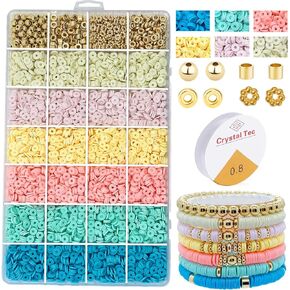 5090Pcs Clay Beads Bracelet Making Kit 6mm Polymer Flat Heishi Beads Spring Colors Clay Beads for Friendship Bracelets Kit Gold Spacer Beads for Jewelry Making for Adults (Spring)