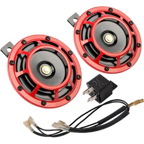 Car Horn High/Low pitched Car Horn Kit Truck Motorcycle Train Horn 12V 130 dB (red)