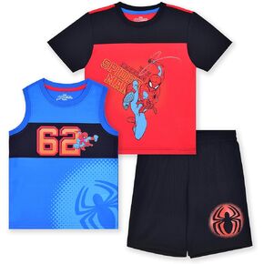 Marvel Spider-Man Boys 3 Piece Mix and Match T-shirts and Shorts Set for Toddlers and Little Kids – Red/Blue