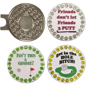 Bling Putting Ball Marker Pack | Includes One Friends, One Isn't This A Gimme, and One Get in The Hole Bling Ball Marker