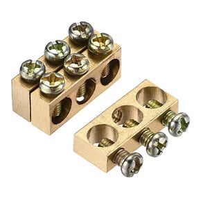 MECCANIXITY Terminal Ground Bar Screw Block Barrier Brass 3 Positions 25mmx5.7mmx10mm for Electrical Distribution 3 Pcs