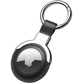 Leather Protective Case for AirTags, AirTags Loop Holder Airtag Keyring Cases Air Tags Protective Cover Airtag Key Chain Loop Holders for Luggage Dog Cat Pet Collar (Black)