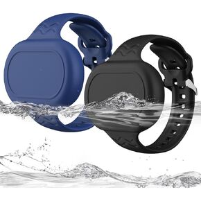 2 Pack Smart Tag 2 Bracelet Waterproof, Full Cover Silicone Wristband Compatible with Samsung Galaxy SmartTag2, SmartTag 2 Watch Band Hidden Holder Case Accessories (Black+Blue)