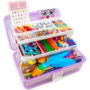 SMILESSKIDDO Arts Craft Supplies for Kids - 1000+ PCS Toddler DIY Craft Art Supply Set, Portable 3 Layered Folding Storage Box School Craft Projects - Gifts for Girls Crafts for Girls Ages 4-8 8-12