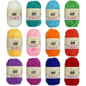 12 Skeins Acrylic Yarn Mini Craft Yarn 100% Acrylic Yarn for Crocheting, Starter Crochet Bulk Yarn for Child, Adult Knitting Crochet & Crafts (12 x 15g)