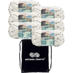 Lion Brand Hometown New York White 135-100 (3-Skeins - Same Dye Lot) #6 S Bulky Acrylic Yarn for Crocheting and Knitting with Project Bag