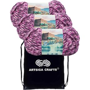 Lion Brand Hometown New York White 135-100 (3-Skeins - Same Dye Lot) #6 S Bulky Acrylic Yarn for Crocheting and Knitting with Project Bag