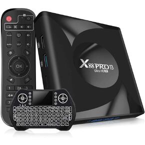 Smart Android TV Box Player, Upvivi Android 13.0 TV Box Quadcore 64bit CPU Ultra 4K 8K HDR Dual WiFi Bluetooth5.0 USB3.0 4GB RAM 32GB ROM Android Boxes with Wireless Mini Backlight Keyboard
