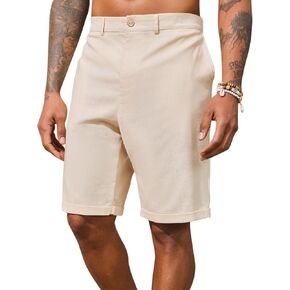 PASLTER شورت رجالي من الكتان مسطح من الأمام، كاجوال بخصر مطاطي، خفيف الوزن، مناسب للصيف، شورت للشاطئ in Kuwait