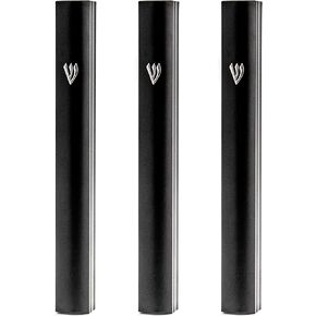 3-Pack - Aluminum Mezuzah Case for 4/5inch-10/12cm Mezuzah Scroll, Easy Peel and Stick, for Door Mezuzah Scroll (Scroll Not Included) - Weather Proof Case Protection (5inch, Black)