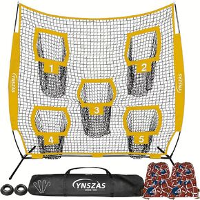 𝑵𝑬𝑾 [5-in-1] Football Throwing Target Net, 7x7 FT, Portable Football Training Equipment Accessories, Upgraded Weather Resistance Quarterback Practice Toss Thrower Trainer Gear Launcher