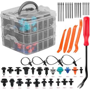 635PCS Plastic Fastener Kit -Door Trim Panel Retainers, Bumper Push Fasteners, Fender Flare Grille & Radiator Cover Retainer with 20 Cable Ties and 5 Clip Removers Compatible with Toyota Honda Nissan