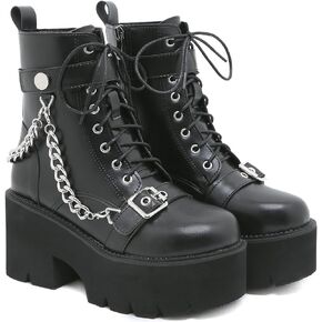 Women's Black Lace up Goth Platform Boots, Chunky Block Ankle Gothic Combat Boots, Cosplay Fashion Punk Boots Shoes