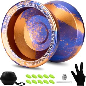 T16 Yoyo Professional Responsive Yoyos for Kids Beginner, Dual Purpose Tricks Yo yo for Adults, Unresponsive Yoyo Bearing with Removal Bearing Tool, 10 String, Case & Glov (Blue and Silver)