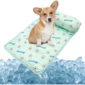 PUMYPOREITY Cooling Dog Bed, Pet Cooling Mat with Pillow, Ice Silk Cooling Dog Blanket, Self Cooling Pad for Cat,Dog, Washable Summer Pet Mat for Kennel, Crates, Sofa, Floor, Green, L in Saudi Arabia