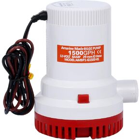 Amarine Made 1500GPH 12V Boat Marine Plumbing Electric Bilge Pump Non Automatic Discharge for Marine,RV,Campers,Industrial