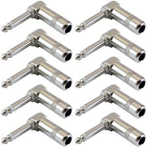 10pcs Audio 1/4" 90 Degree Right Angle Heavy Duty Plugs for Speaker Cables, Patch Cables, Snakes - TS Mono Male 1/4 Inch Phono 6.35mm Phone Plug