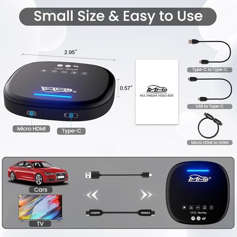 صندوق فيديو الوسائط المتعددة MMB MAX 3.0 سعة 8+128 جيجابايت مع منفذ HDMI ومحول CarPlay اللاسلكي صندوق Magic 2.0 Ai Box، نظام أندرويد مخصص للغاية لتشغيل الفيديو عبر الإنترنت مدمج في Google Play Store TV Box in Kuwait