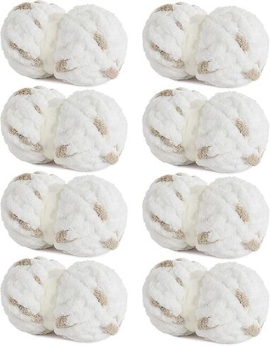HOMBYS Chunky Chenille Yarn for Hand Knitting,Fluffy Plush Thick Yarn for Arm Knitting,Super Bulky Giant Yarn,Big Soft Speckle Yarn for Crocheting,8 Jumbo Pack,White & Kahki (29 yds,7.5 oz Each Skein) in Saudi Arabia