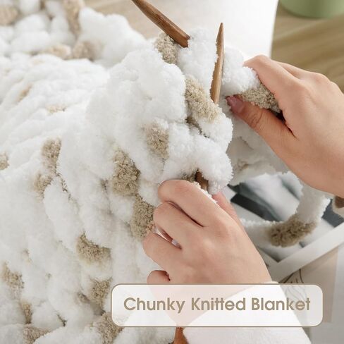 HOMBYS Chunky Chenille Yarn for Hand Knitting,Fluffy Plush Thick Yarn for Arm Knitting,Super Bulky Giant Yarn,Big Soft Speckle Yarn for Crocheting,8 Jumbo Pack,White & Kahki (29 yds,7.5 oz Each Skein) in Saudi Arabia