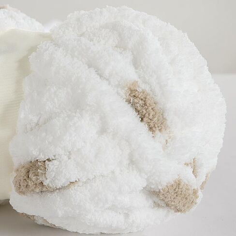 HOMBYS Chunky Chenille Yarn for Hand Knitting,Fluffy Plush Thick Yarn for Arm Knitting,Super Bulky Giant Yarn,Big Soft Speckle Yarn for Crocheting,8 Jumbo Pack,White & Kahki (29 yds,7.5 oz Each Skein) in Saudi Arabia