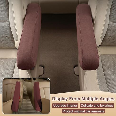 Car Front Seat Armrest Covers - Cloth Fabric Protectors, Universal Accessories for SUV, Truck, and Van, Replacement Elastic Protective Arm Rest Pair, Interior for Cars, Trucks, and SUVs (Beige) in Kuwait
