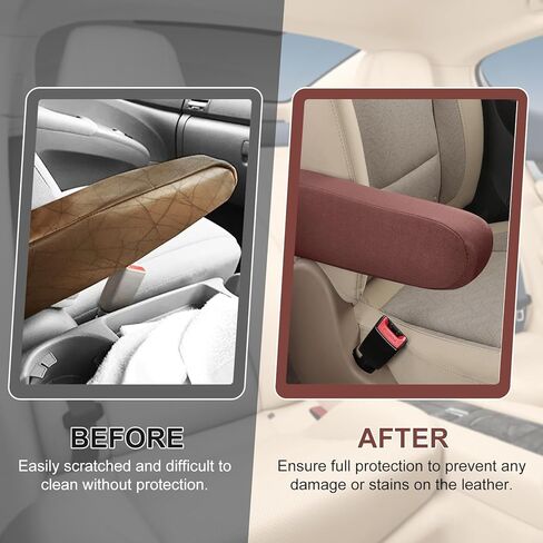 Car Front Seat Armrest Covers - Cloth Fabric Protectors, Universal Accessories for SUV, Truck, and Van, Replacement Elastic Protective Arm Rest Pair, Interior for Cars, Trucks, and SUVs (Beige) in Kuwait